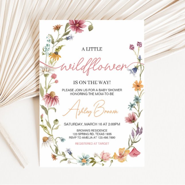 Convites Um pequeno Chá de fraldas de flor selvagem (Wildflower is on the way Baby Shower Invitation)