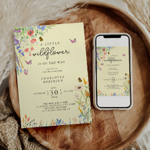 Convites Um pequeno Chá de fraldas de flor selvagem