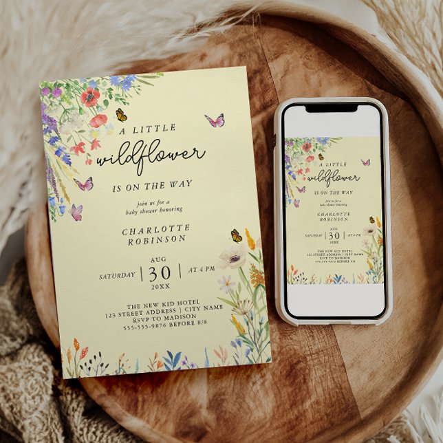 Convites Um pequeno Chá de fraldas de flor selvagem (Criador carregado)