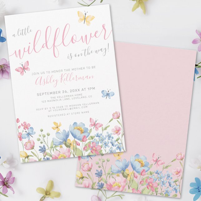 Convites Um pequeno Chá de fraldas de flor selvagem (A Little Wildflower Girl Baby Shower Invitation)