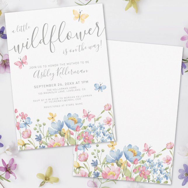 Convites Um pequeno Chá de fraldas de flor selvagem (A Little Wildflower Baby Shower Invitation)