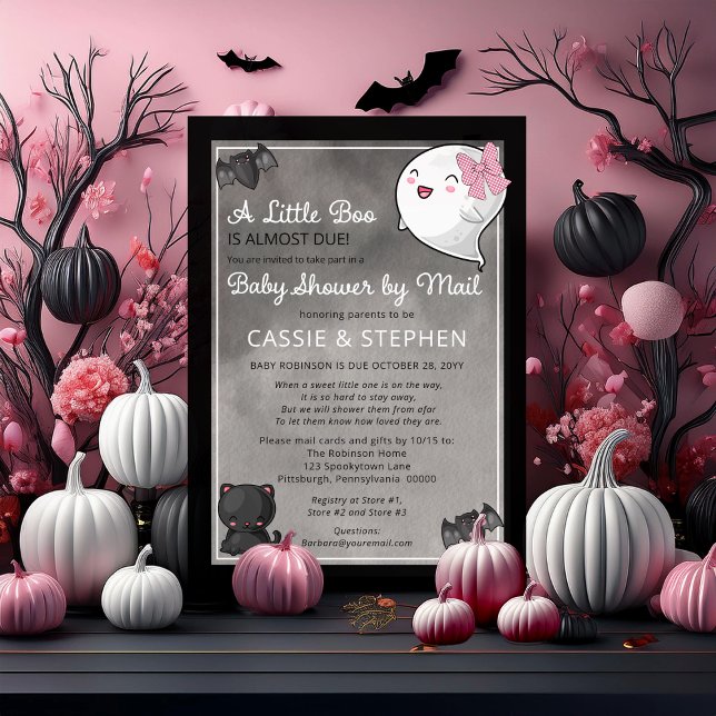 Convites Um pequeno Chá de fraldas de Garota Fantasma por E (Cute "A Little Boo" "Baby Shower by Mail" Girl Coquette Ghost Kawaii Baby Shower Invitation)