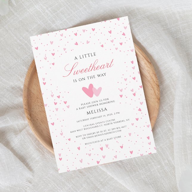 Convites Um Pequeno Chá de fraldas De Garota Querida (Little Sweetheart Love Hearts Valentine Baby Shower Invitation)
