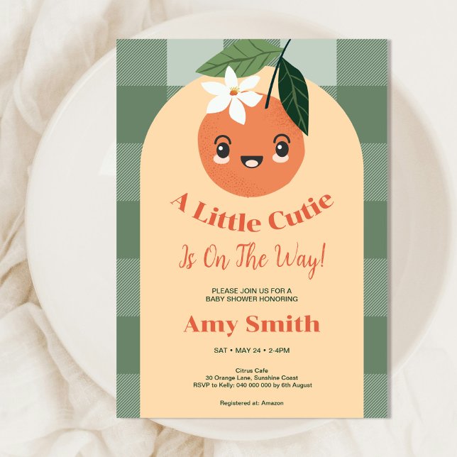 Convites Um pequeno Chá de fraldas de Gingham Laranja de Ci (Criador carregado)