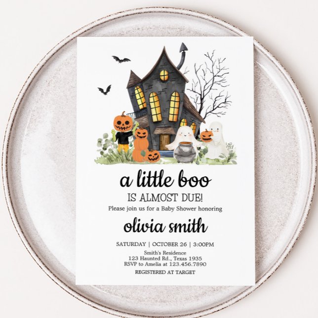 Convites Um Pequeno Chá de fraldas de Halloween Assombrado (A Little Boo Halloween Baby Shower Invitation)
