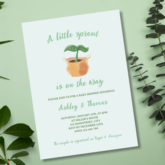 Convites Um Pequeno Chá de fraldas De Jardinagem (A Little Sprout Gardening Plant Baby Shower Invitation)