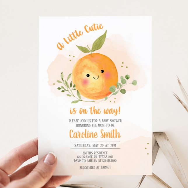 Convites Um Pequeno Chá de fraldas De Laranja De Citros (Citrus Orange Little Cutie Baby Shower Invitation
)