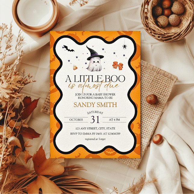 Convites Um pequeno Chá de fraldas de outono do Fantasma (A little boo is almost due Fall Halloween Baby Shower Invitation)
