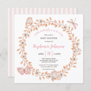 Convites Um Pequeno Chá de fraldas De Pêssego De Borboleta 