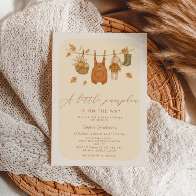 Convites Um pequeno Chá de fraldas de Pumpkin Baby Fall (Criador carregado)
