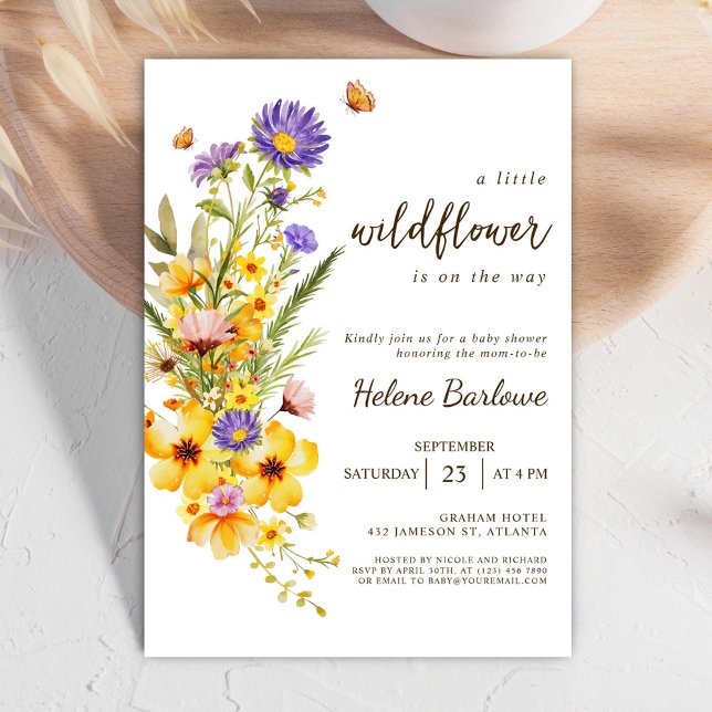 Convites Um Pequeno Chá de fraldas De Rapariga Elegante De  (A Little Wildflower Elegant Girl Baby Shower Invitation)