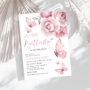 Convites Um pequeno Chá de fraldas de Rosas Flóridas Rosa-B