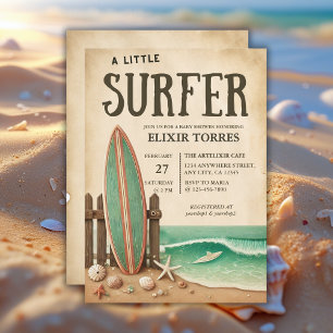 Convites Um pequeno Chá de fraldas de Surfer Vintage