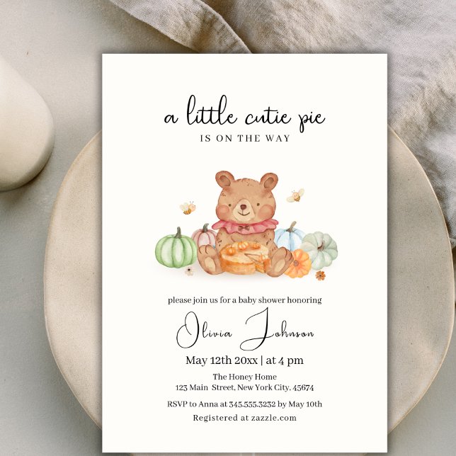 Convites Um Pequeno Chá de fraldas De Ursinho De Pumpkin (A Little Cutie Pumpkin Pie Teddy Bear Baby Shower Invitation)