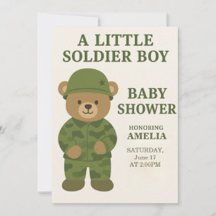 Convites Um Pequeno Chá de fraldas de Urso de Teddy Soldado