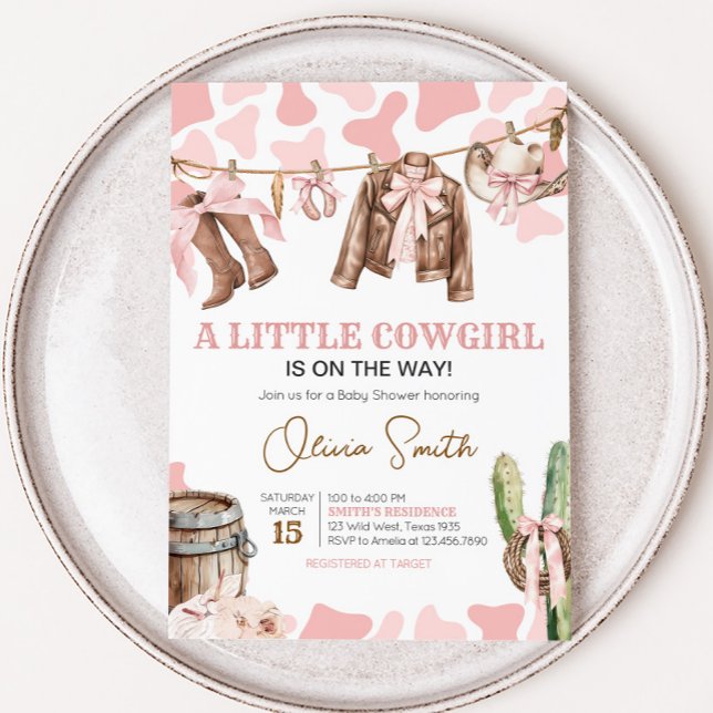 Convites Um pequeno Chá de fraldas de vaquinha (A Little Cowgirl Rodeo Baby Shower Invitation)