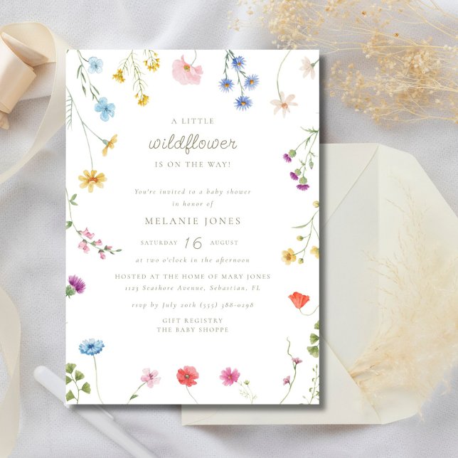 Convites Um pequeno Chá de fraldas de vassoura (A Little Wildflower Girl Boho Baby Shower Invitation)