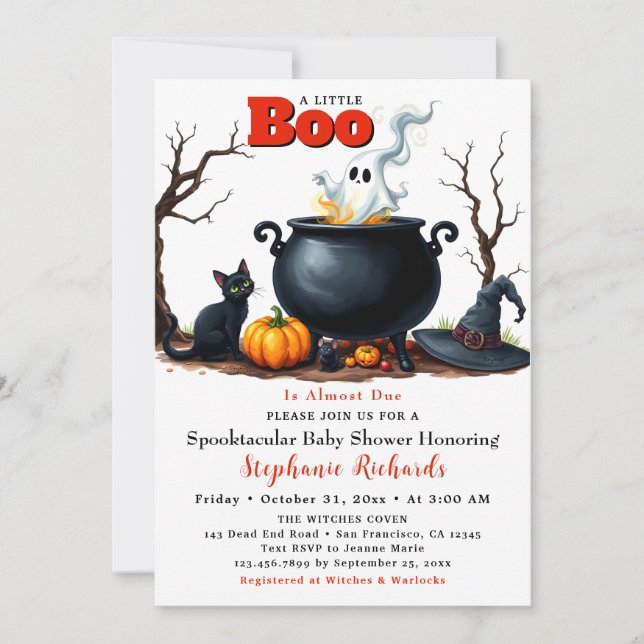 Convites Um pequeno Chá de fraldas do Boo Halloween Ghost C (Frente)