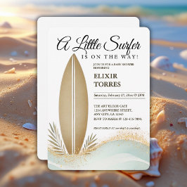 Convites Um pequeno Chá de fraldas Dourado Minimalista Surf