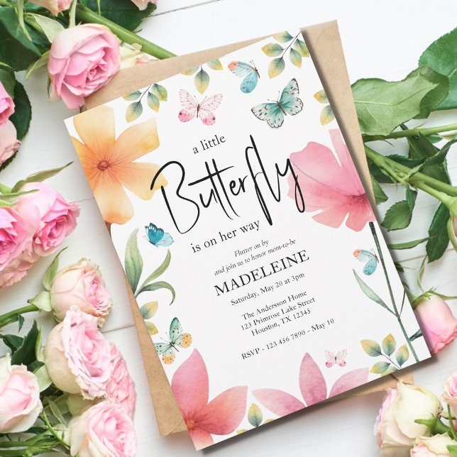 Convites Um Pequeno Chá de fraldas Físico De Borboleta (Criador carregado)