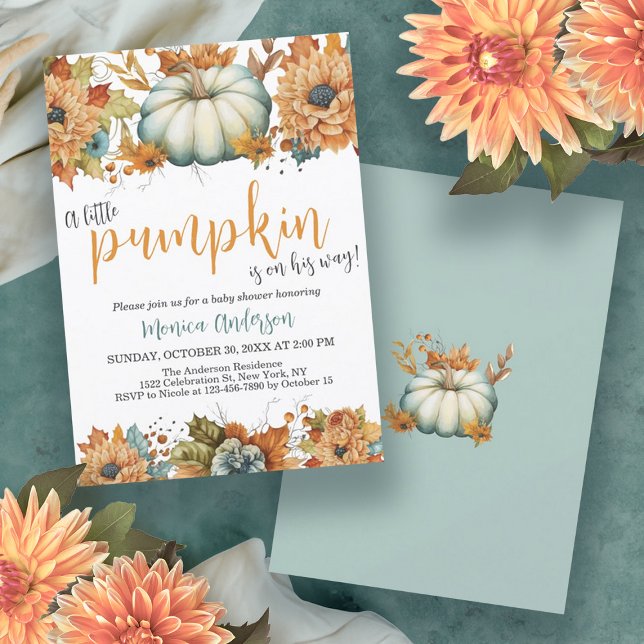 Convites Um Pequeno Chá de fraldas Floral de outono de Abób (A Little Pumpkin Autumn Fall Floral Baby Shower Invitation)