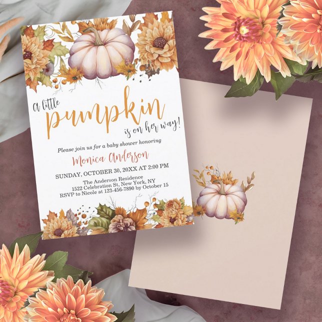 Convites Um Pequeno Chá de fraldas Floral de outono de Abób (A Little Pumpkin Autumn Fall Floral Baby Shower Invitation)