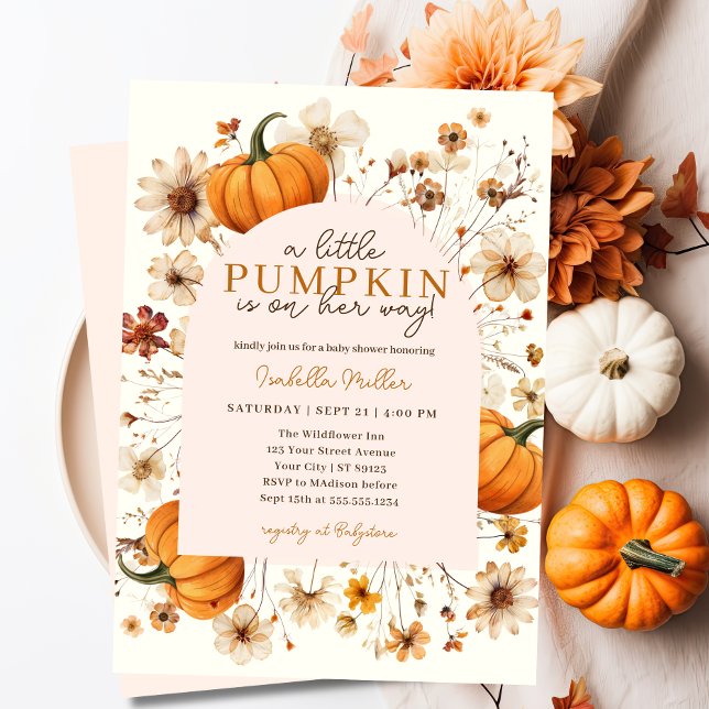 Convites Um Pequeno Chá de fraldas Floral de outono de Abób (fall pumpkin baby shower invite)