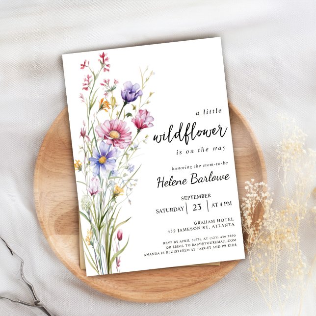 Convites Um Pequeno Chá de fraldas Floral Russo de Bôho (A Little Wildflower Rustic Boho Floral Baby Shower Invitation)