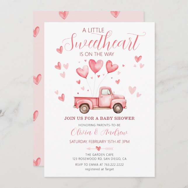 Convites Um Pequeno Chá de fraldas Rosa De Namorados (Frente/Verso)