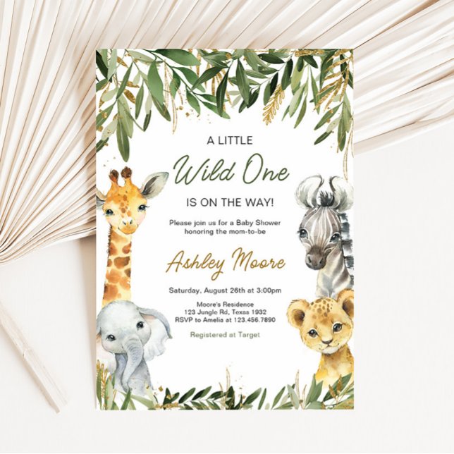 Convites Um pequeno Chá de fraldas Safari Selvagem (Greenery Safari Baby Shower Invitation)