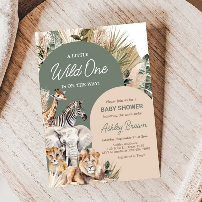 Convites Um Pequeno Chá de fraldas Safari Selvagem (Jungle Animals Baby Shower Invitation)