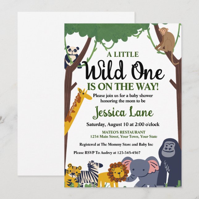 Convites Um Pequeno Chá de fraldas Selvagem (Frente/Verso)