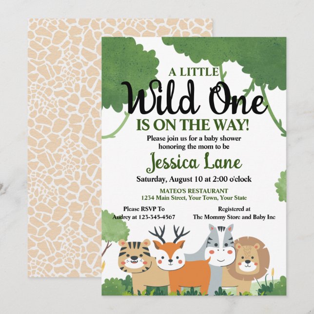 Convites Um Pequeno Chá de fraldas Selvagem (Frente/Verso)