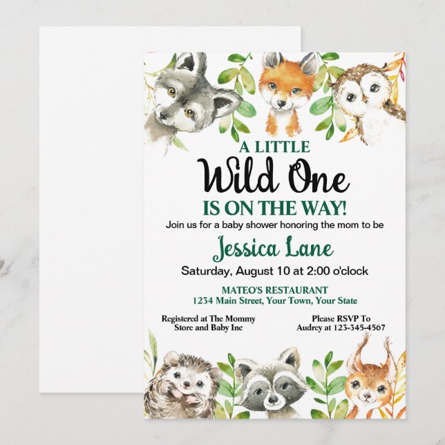 Convites Um Pequeno Chá de fraldas Selvagem (Frente/Verso)