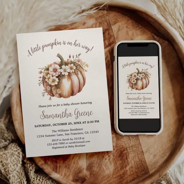 Convites Um Pequeno Chamado De Bebê De Abóbora (A little pumpkin is on her way shower invite)