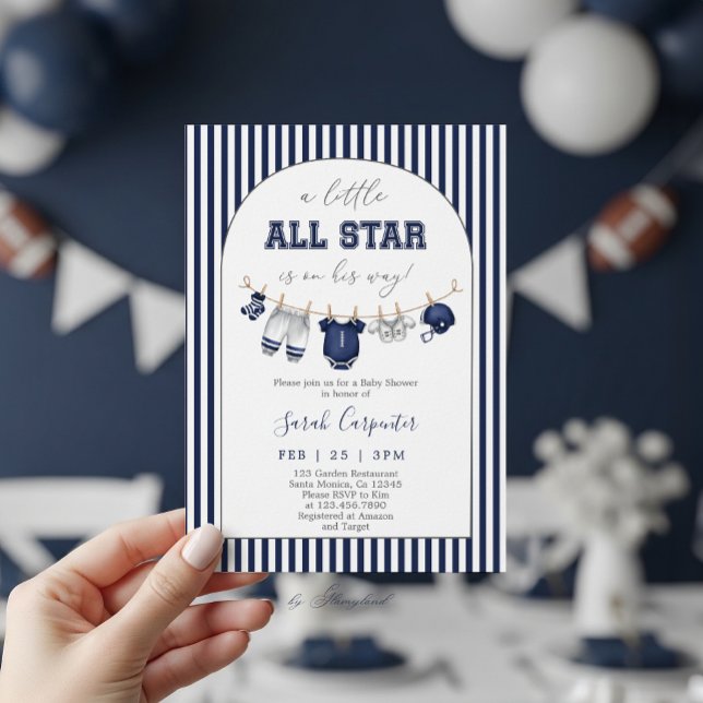 Convites Um pequeno Chuveiro de Bebê de Futebol All Star (Criador carregado)