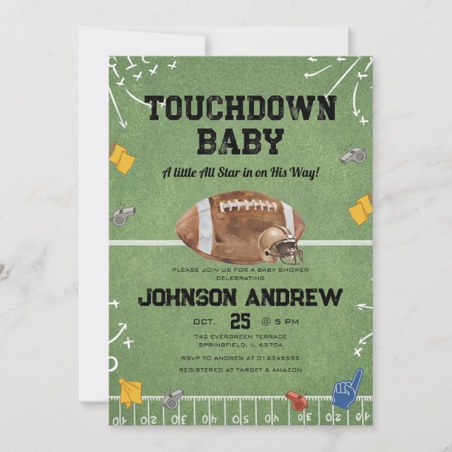 Convites Um Pequeno Chuveiro de Bebê de Futebol Americano A (Frente)