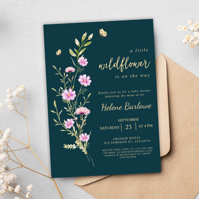 Convites Um Pequeno Chuveiro de Bebê Rústico Moderno de Flo (A Little Wildflower Modern Rustic Baby Shower Invitation)