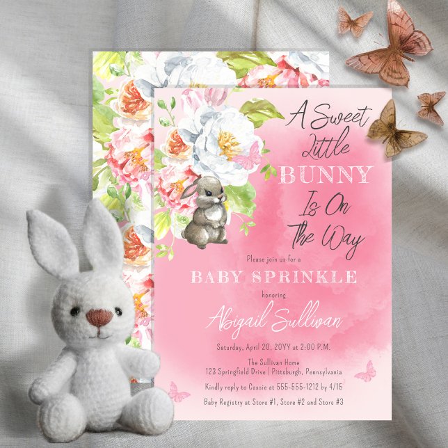 Convites Um Pequeno Coelhinho Está A Caminho De Um Bebê ("A Sweet Little Bunny Is On The Way!" Pink Girl Baby Sprinkle Invitation)