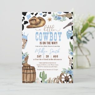 Convites Um Pequeno Cowboy Chuveiro de Bebê Azul Menino Sel