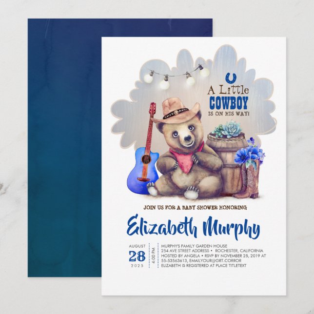 Convites Um Pequeno Cowboy Está A Caminhar Do Chá de fralda (Frente/Verso)