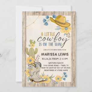 Convites Um Pequeno Cowboy Está a Caminho Bleu Amarelo Ocid