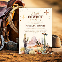 Um Pequeno Cowboy Western Boy Brown Baby Shower