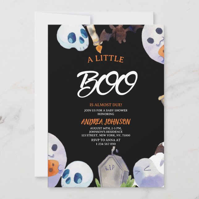 Convites Um Pequeno Fantasma Boo Boho Chuveirinho de Bebê d (Frente)