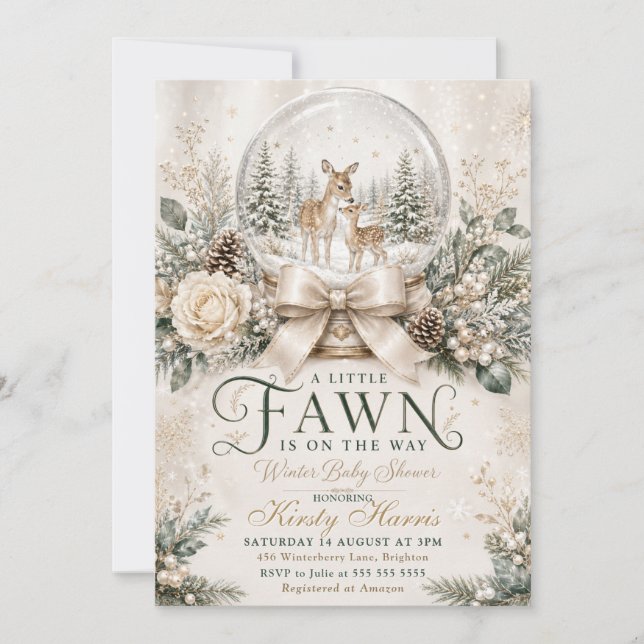 Convites Um Pequeno Fawn Está a Caminho Chuvada de Bebê de  (Frente)