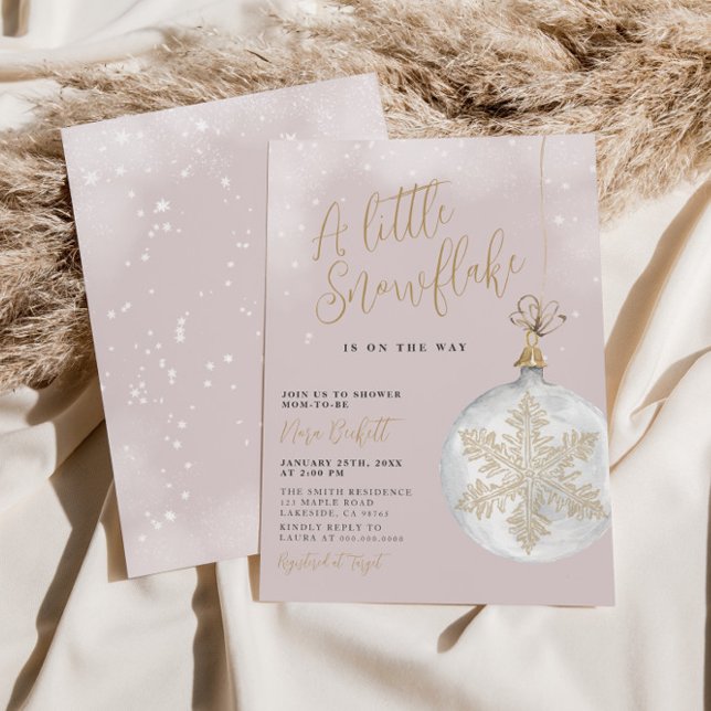 Convites Um Pequeno Floco de Neve Chá de fraldas Rosa Esmag (Criador carregado)
