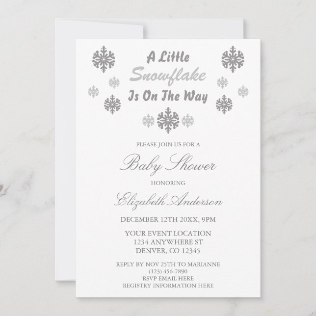 Convites Um Pequeno Floco De Neve Está A Caminho Do Chá de  (Frente)