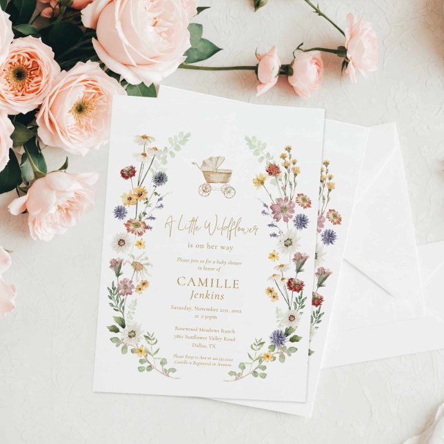 Convites Um pequeno flor selvagem (Wildflower A little Wildflower Baby Shower Invitation)