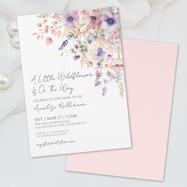 Convites Um Pequeno Jantar de Chá para Bebê com Florzinha S (A Little Wildflower Floral Girl Baby Shower Invitation)
