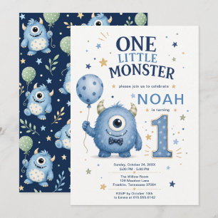 Convites Um Pequeno Menino Monstro 1º Aniversário